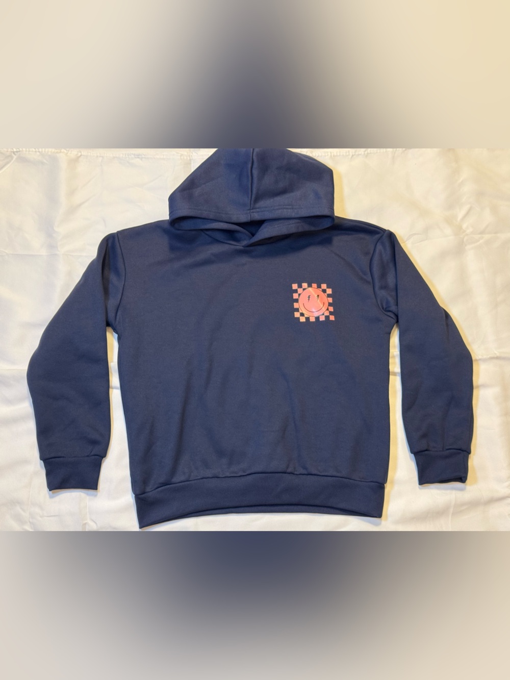 SHEIN Navy Hoodie Sweatshirt with Pink Checker Emblem Size 12Y